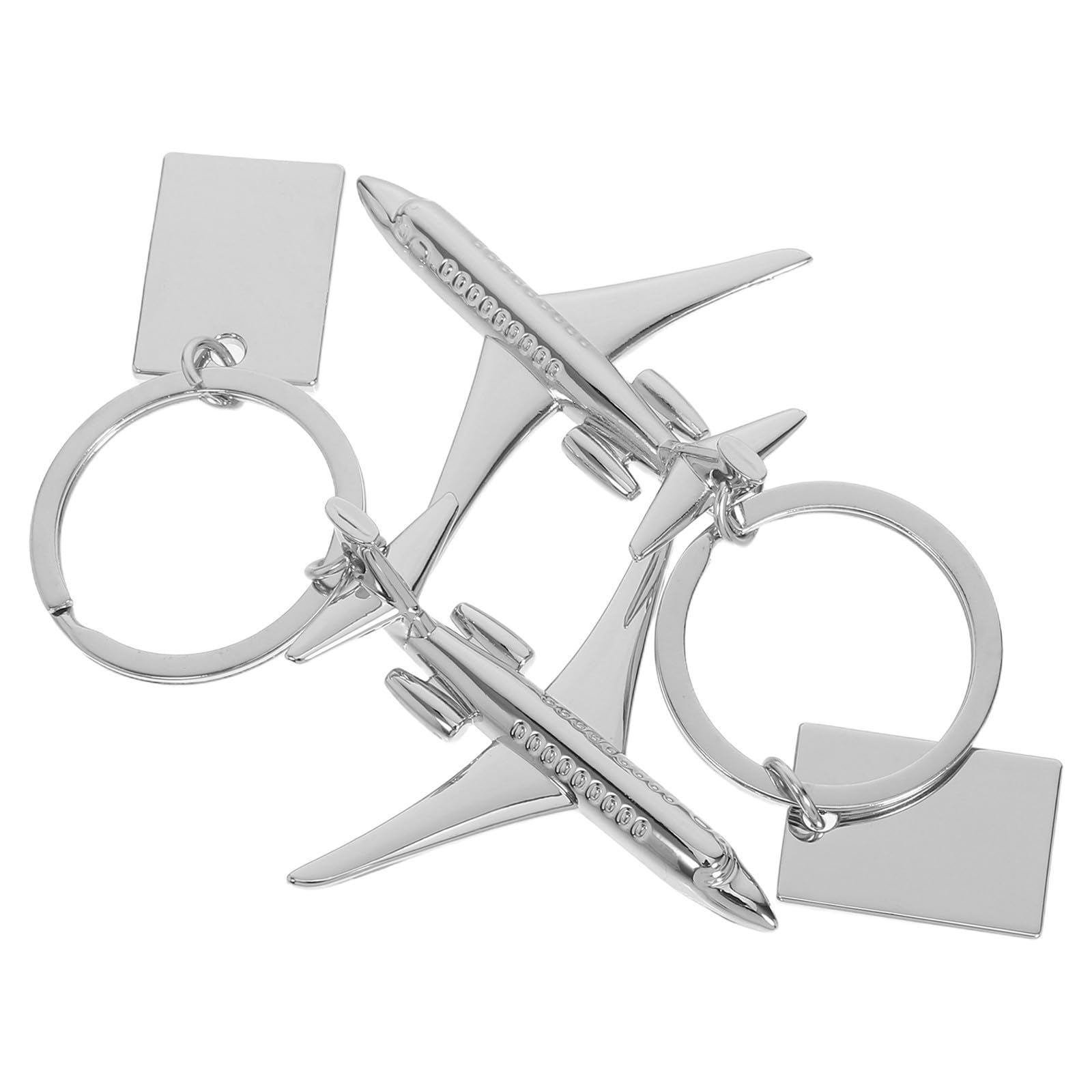 2pcs Creative Blank Nameplate Airplane Keychain, Zinc Alloy Silver | Engraving Ready Charm, Wear Resistant Portable Design, Travel Bag Ornament for Car, Handbag, Pilot