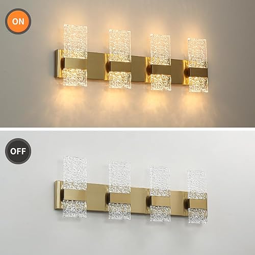 Miniatura 6 de Moderna lámpara de tocador de baño de oro cepillado, elegante lámpara LED de latón sobre el espejo, accesorios de iluminación de pared de acrílico