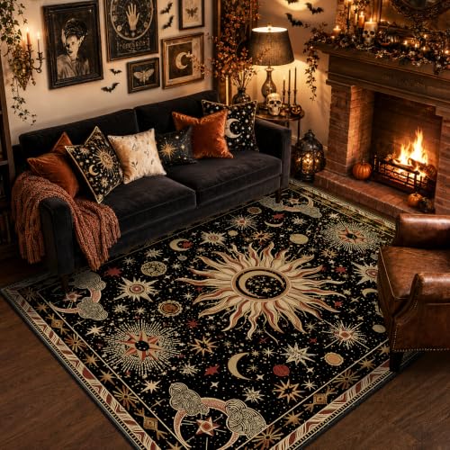 Vacuum-Friendly, 5x7 Washable Area Rug, Black Gold Beige Red - Image 2