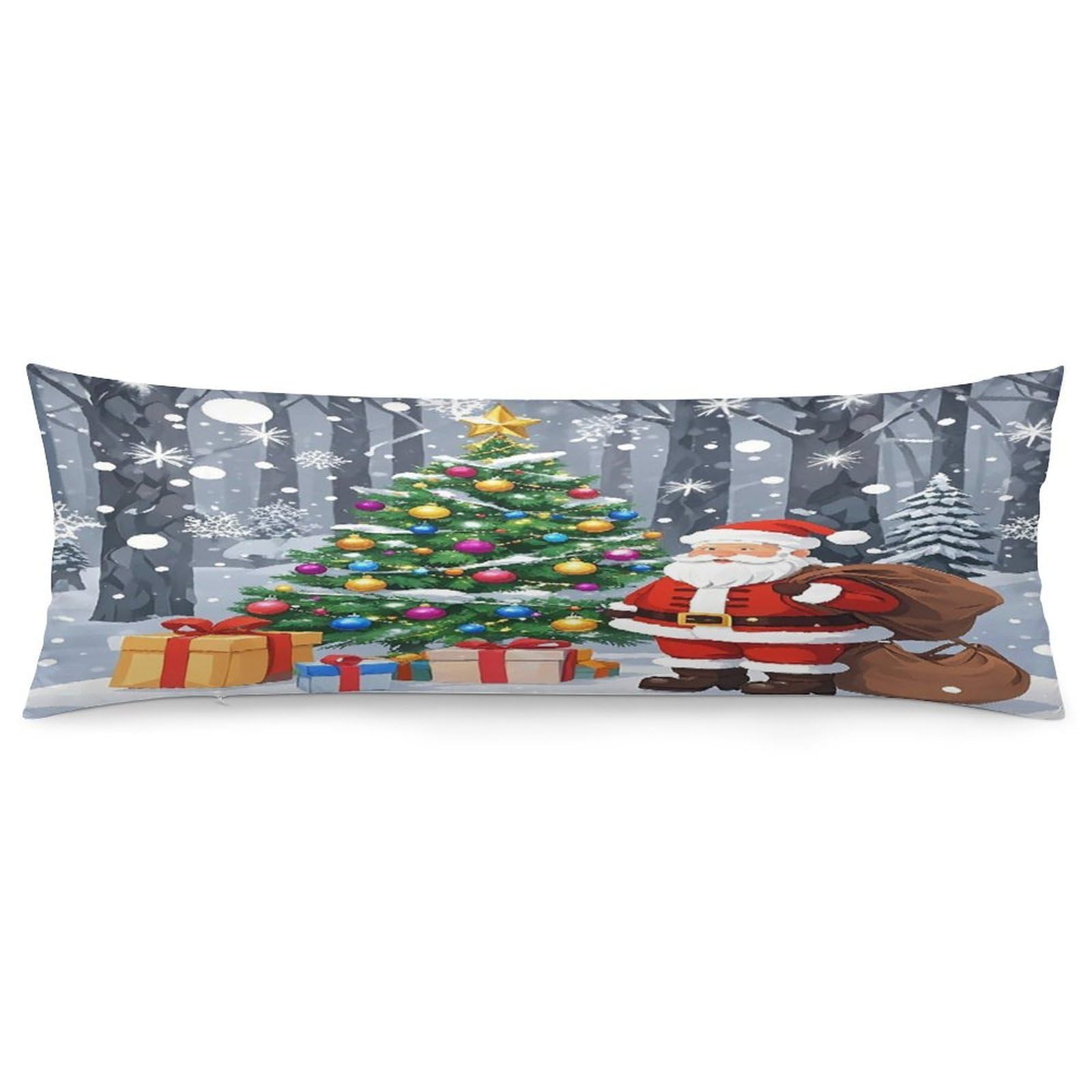 Christmas Santa Claus Pillowcase Decorative Long Body Pillow Case Soft Breathable Body Pillow Cover Modern Large Pillowcase Cute Body Pillow Pillowcases for Bedroom Couch 18.9 X 53 Inch