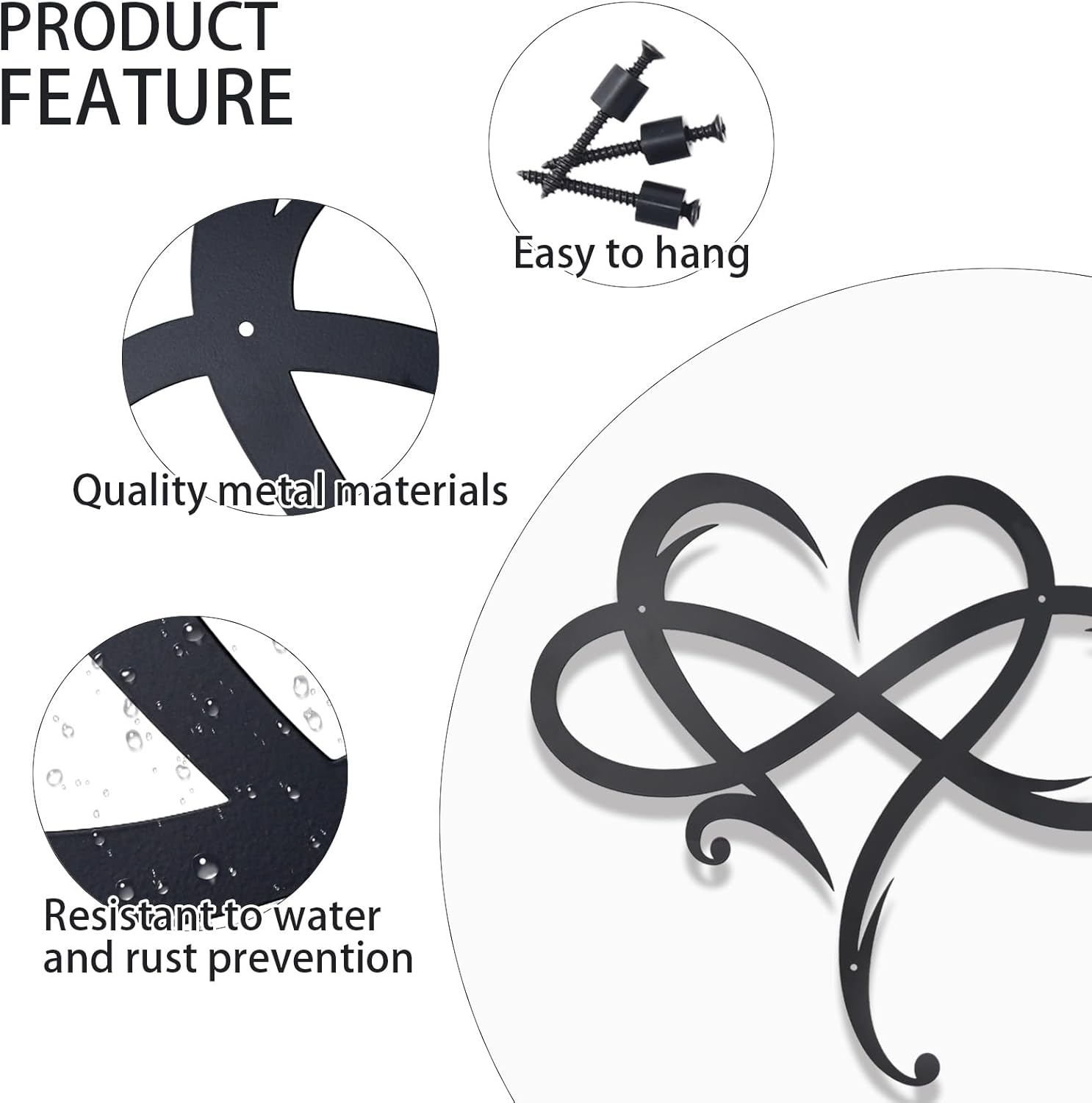 OYEFLY Infinity Heart Metal Wall Decor,Infinity Heart Wall Decor for Room Living,Wedding Decor (Black, style1 23.6 x 20.6in)