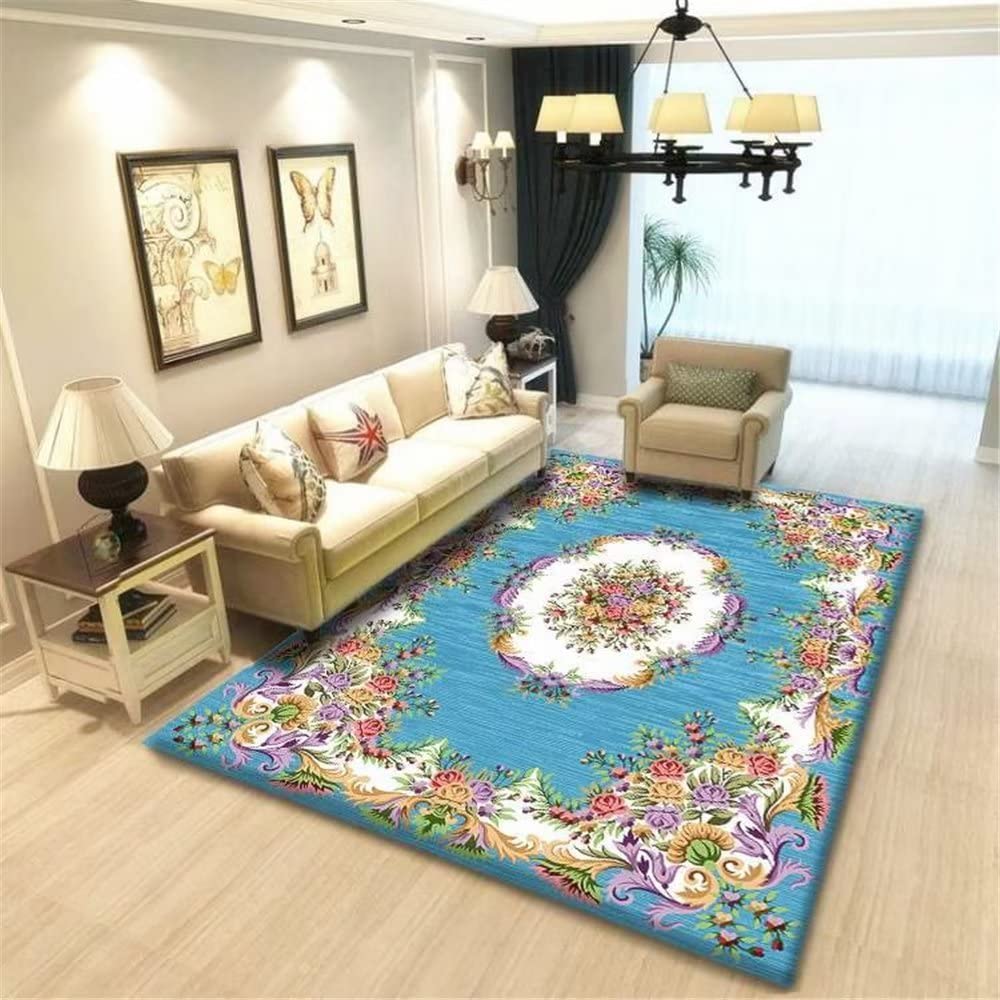 Tapis bleu 160x200 cm lavable et résistant pour salon et chambre