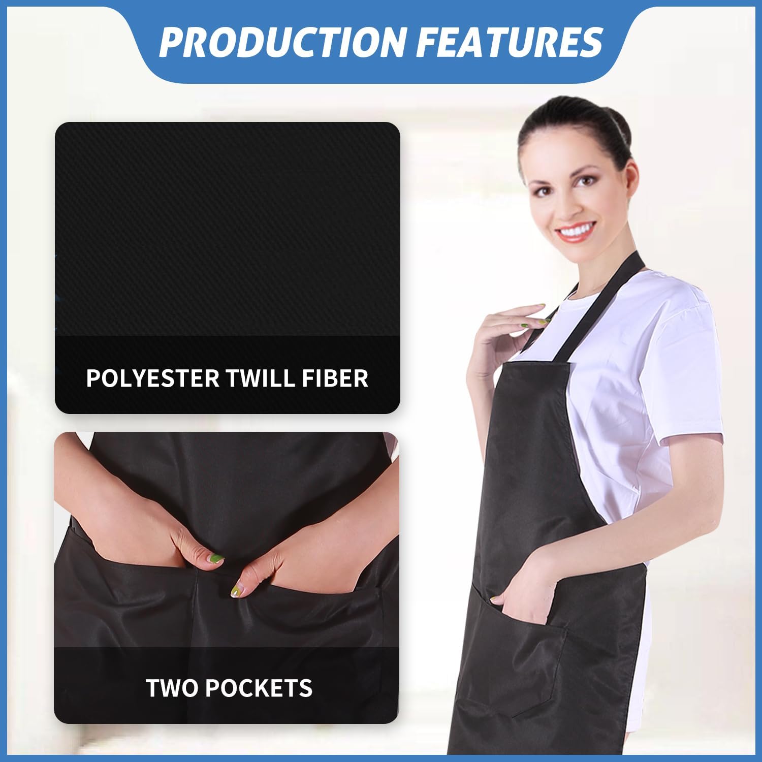 Paquete de 8/12/24 delantales lisos a granel, delantal comercial negro con 2 bolsillos, delantal unisex para adultos, pintura y barbacoa