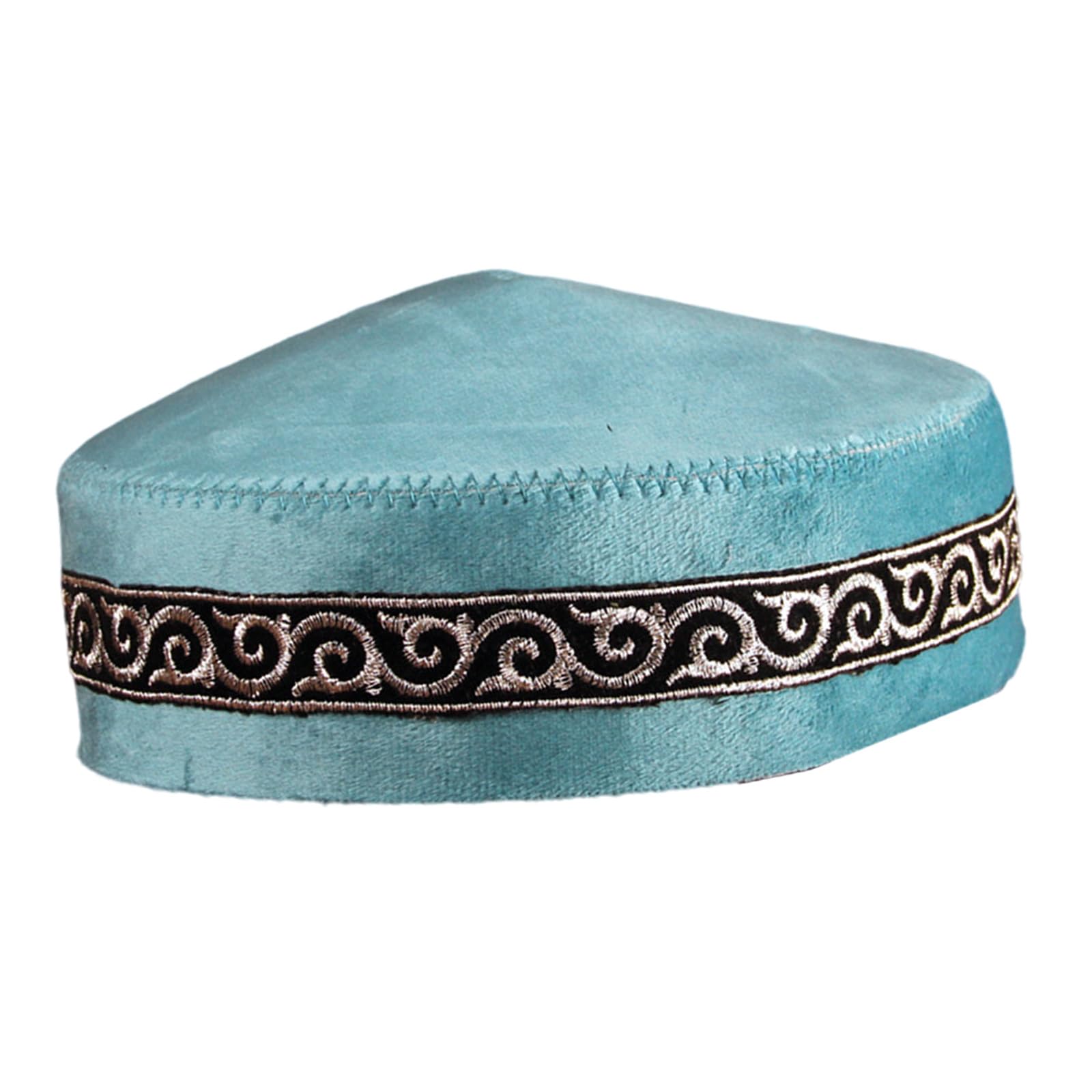 CAZSTYK Blue Skull Caps Soft Polyester Religious Ceremony Cultural Embroidered Headwear Stage Costume Ethnic Headwear