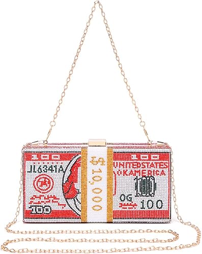 Vista 4 de Covelin Bolso de mano Dollar para mujer, bolso de noche con diamantes de imitación