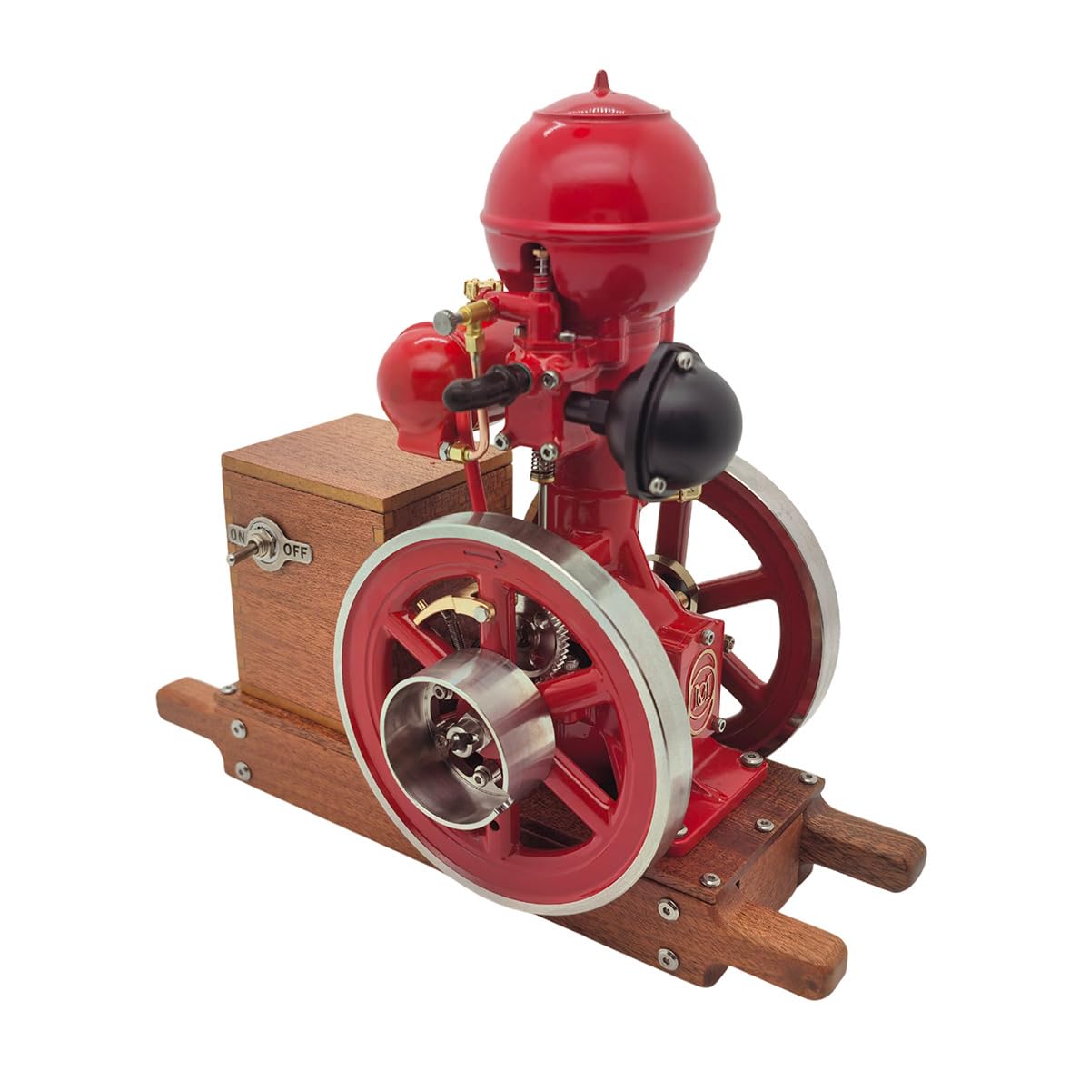 Ball Top Hit and Mis Motor, 3,6 cm³, jednocylindrowy, czterosuwowy, silnik benzynowy, model metalowy, silnik spalinowy, zestaw modelarski z zapłonem, drewniany stojak, dekoracja, prezent