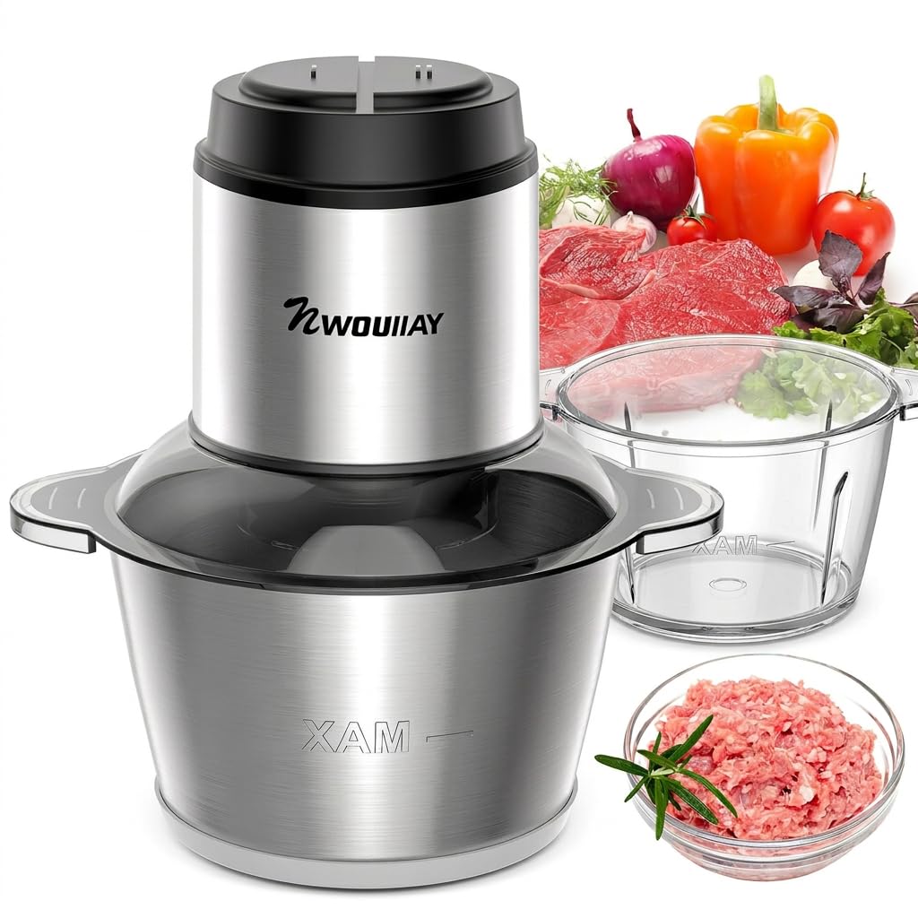 Picadora de Carne y Verduras 600W Trituradora de Eléctrica Alimentos Con Cuenco de Acero Inoxidable 2L Picadora de Carne Con 2 Niveles de Velocidad y 4 Cuchillas de Acero Inoxidable