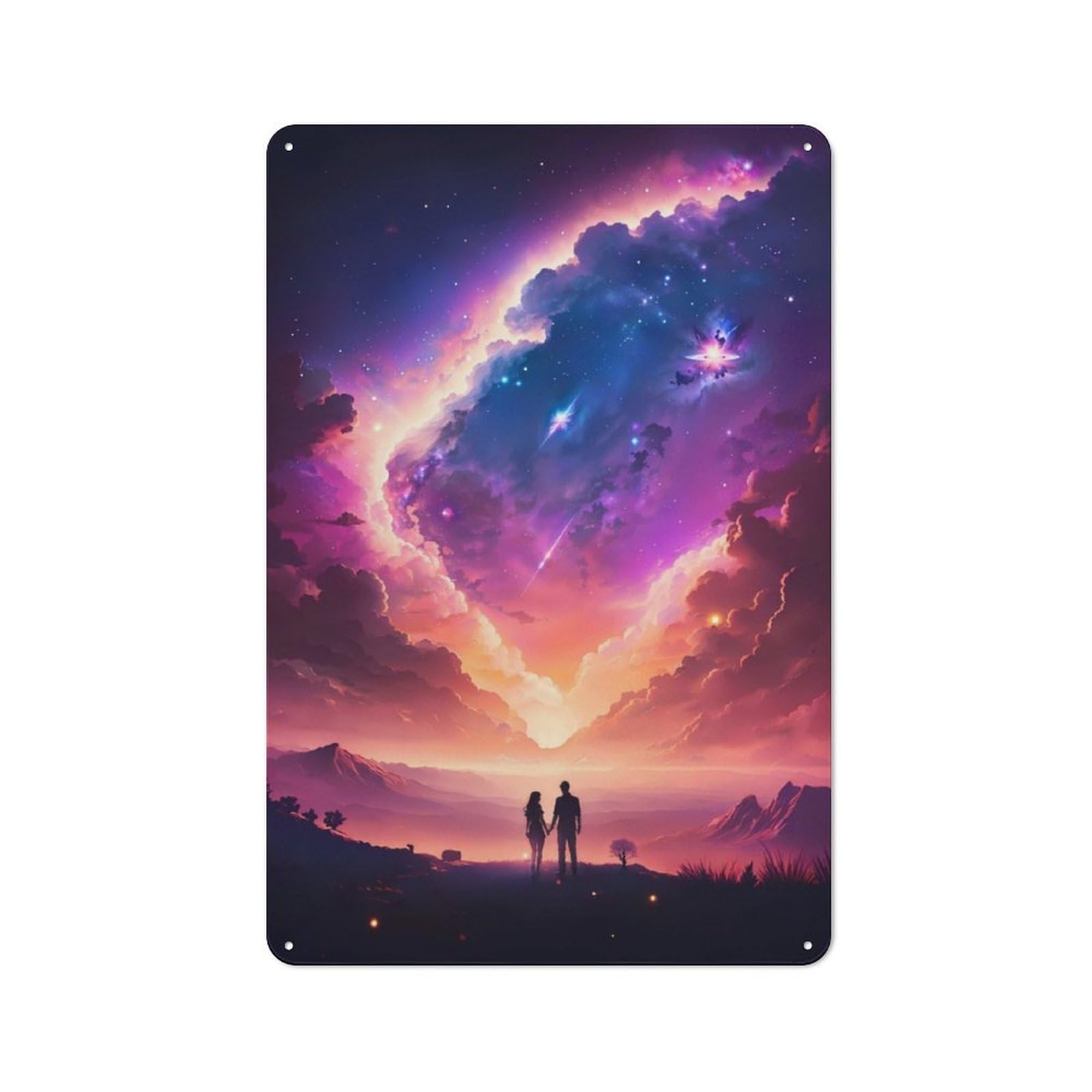Junmoney Cosmos Sunset Couple Space Metal Sign 30X20cm With For Workshop Wall, Rustic Decor, For Collectors Decorating Workshops And Hobby Rooms
