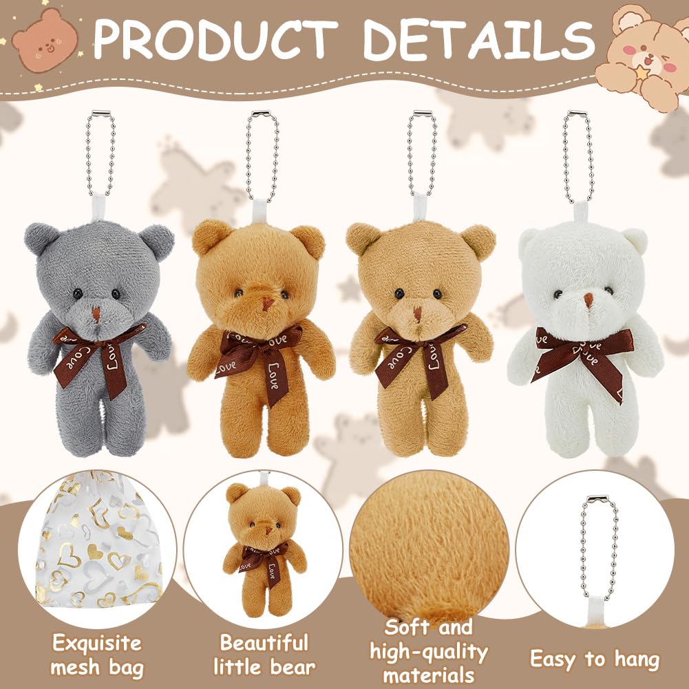 FREEBLOSS 32 lot de Mini Oursons en Peluche pour Baby Shower Cadeaux pour la Première Baby Shower avec Sachets en Organza et Étiquettes de Remerciement 4 couleurs