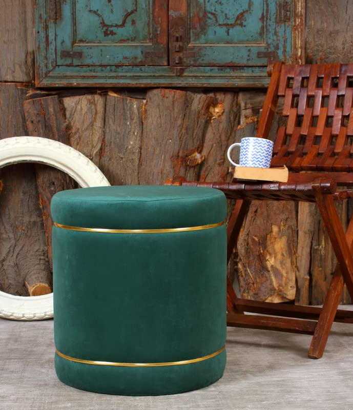 Image of Pouffes Sitting Stool for Living Room, Puffy Wooden Ottoman | Round Pouffe for Living Room & Bedroom | Pouf for Office & Home Decoration & Modern Seating Stool (Green)
