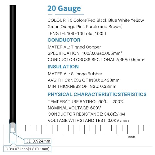 Miniatura 2 de Bntechgo 20 alambres de silicona suave y flexible silicona resistente a altas temperaturas altamente eficiente 20AWG calibre 100 hilos de alambre de