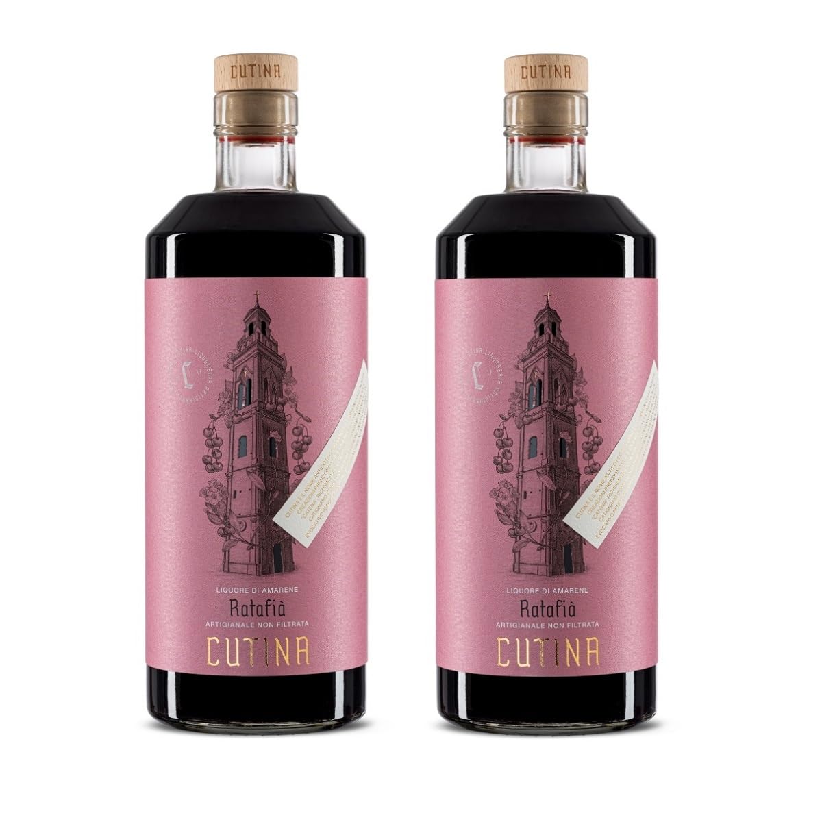 Ratafià Cutina – Liquore Artigianale di Amarene 1Lt | Dolce, Fruttato e Naturale | Ricetta Abruzzese Tradizionale | Made in Italy | 19% Vol (BOX 2 BOTTIGLIE)