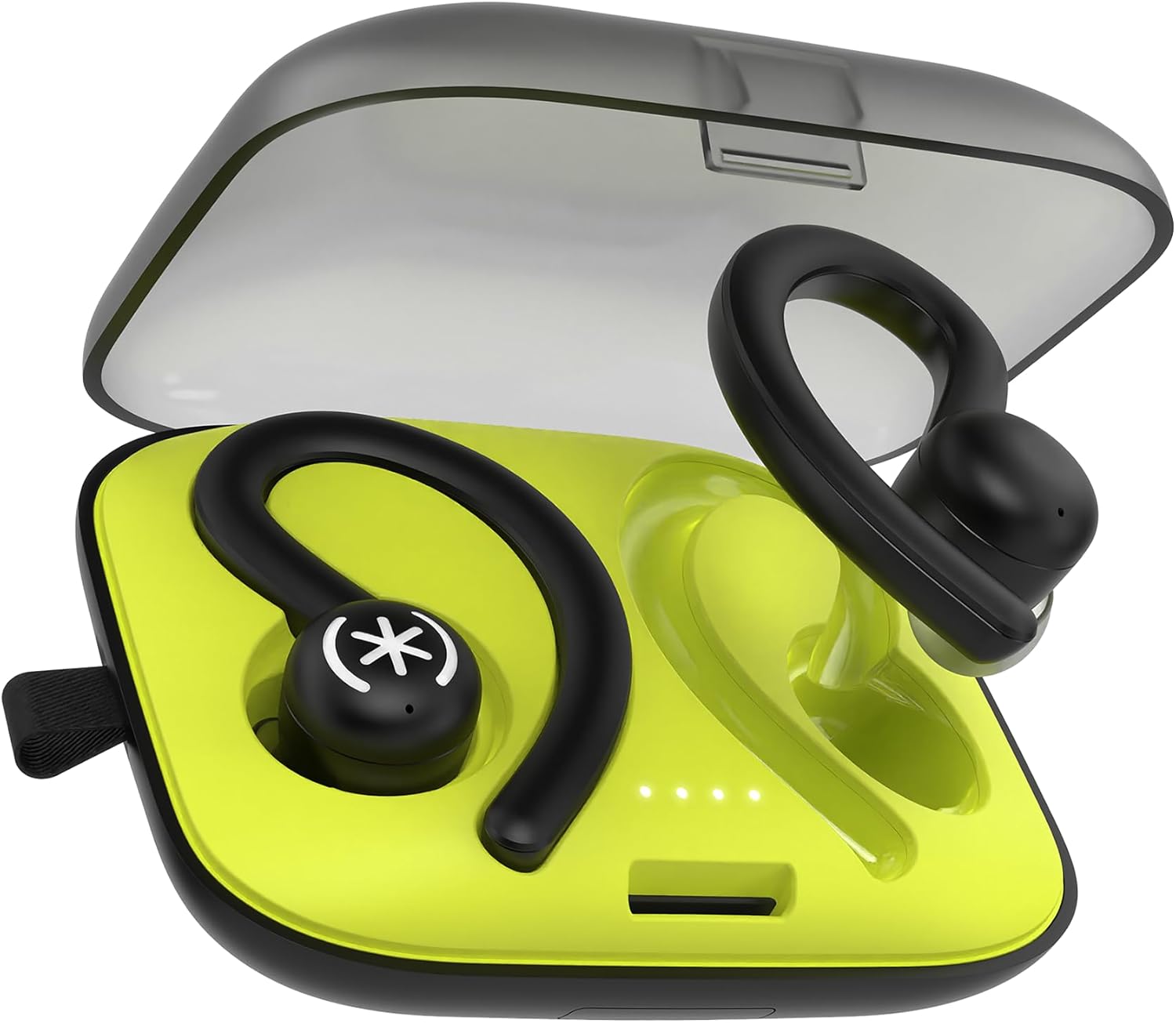 Fones de ouvido sem fio Speck Gemtones Sport em seu estojo de carregamento