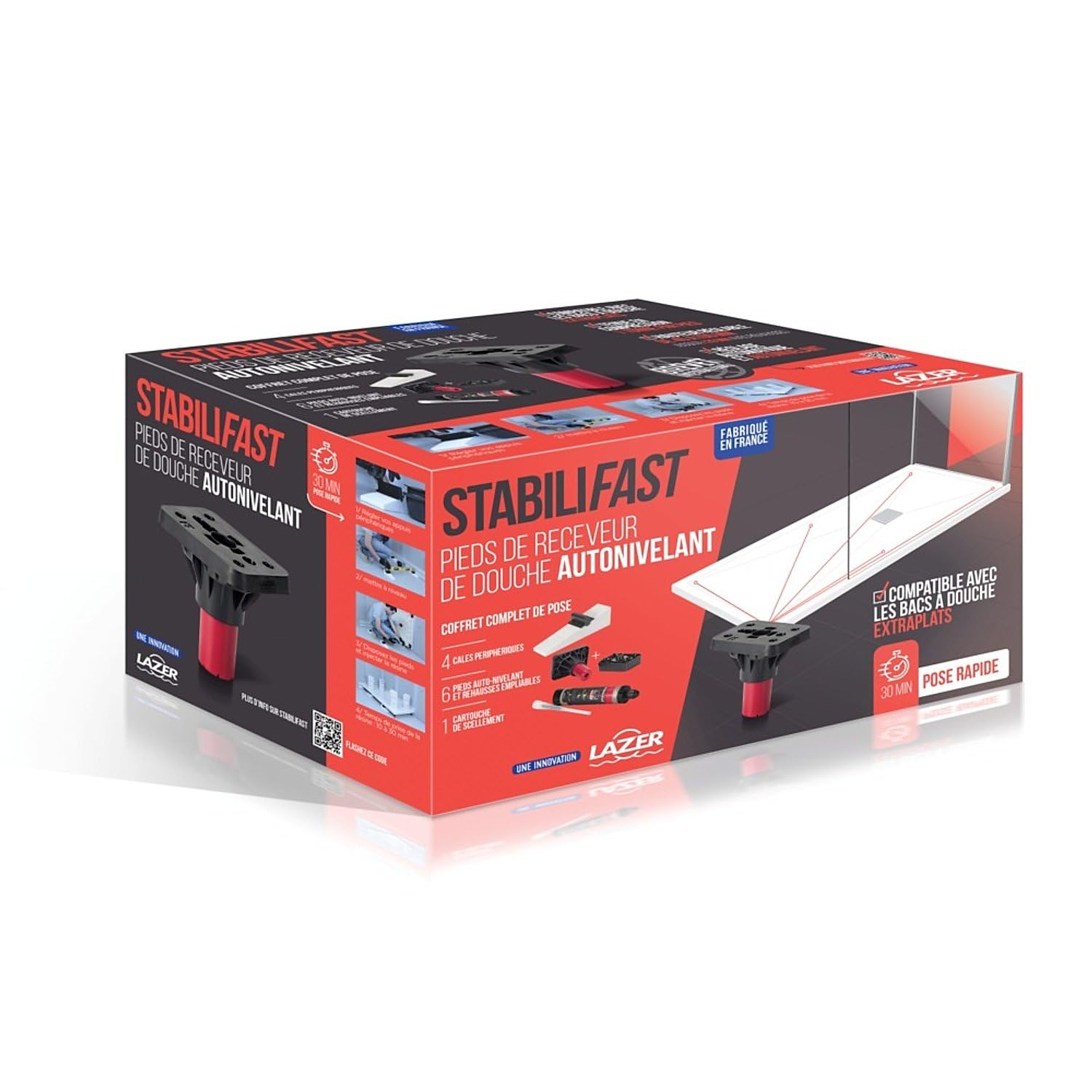 LAZER Coffret de pose complète Stabilifast avec rehausse pour receveur - Vidage et siphon