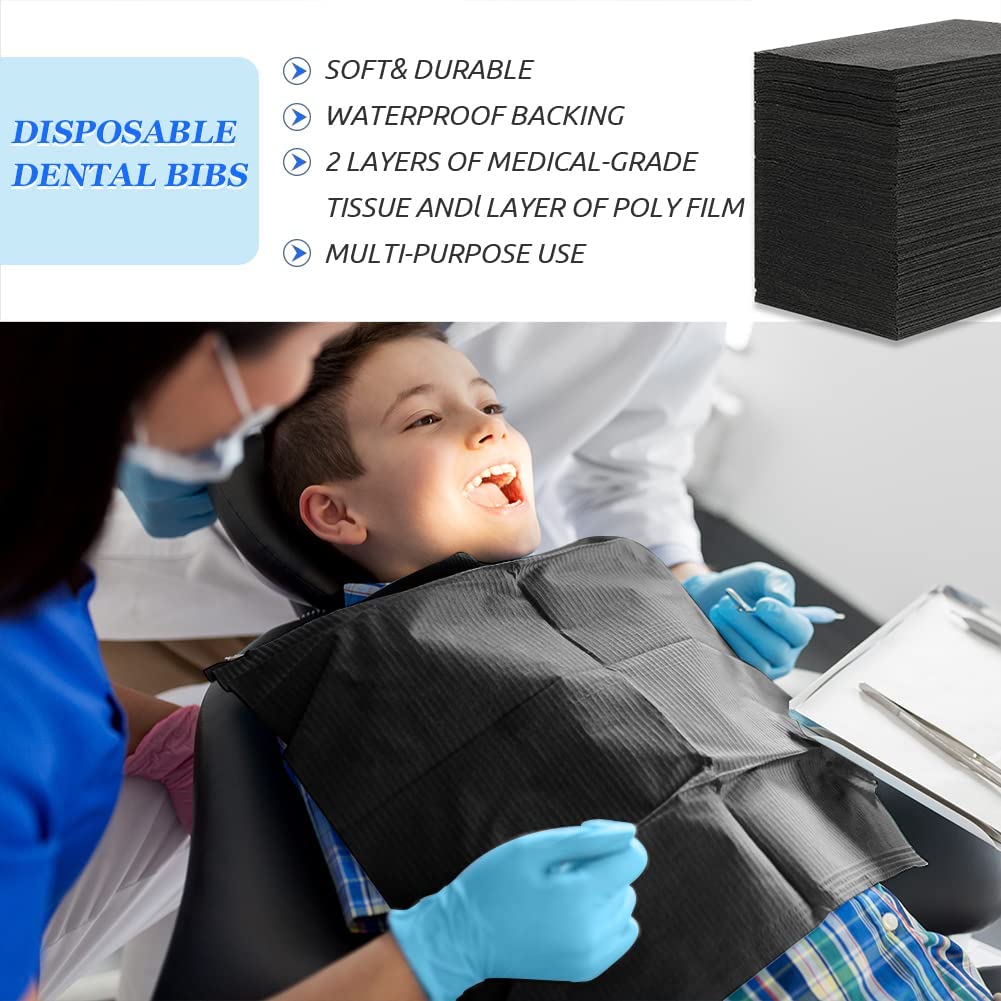 50 pcs Bavoir Dentaire Jetable, Eqivei Bavoir Dentaire Imperméable, Bavoirs de Tatouage Bavoir Dentaire Jetable Noir Bavoirs Papier Dentaire 33 x 45 cm
