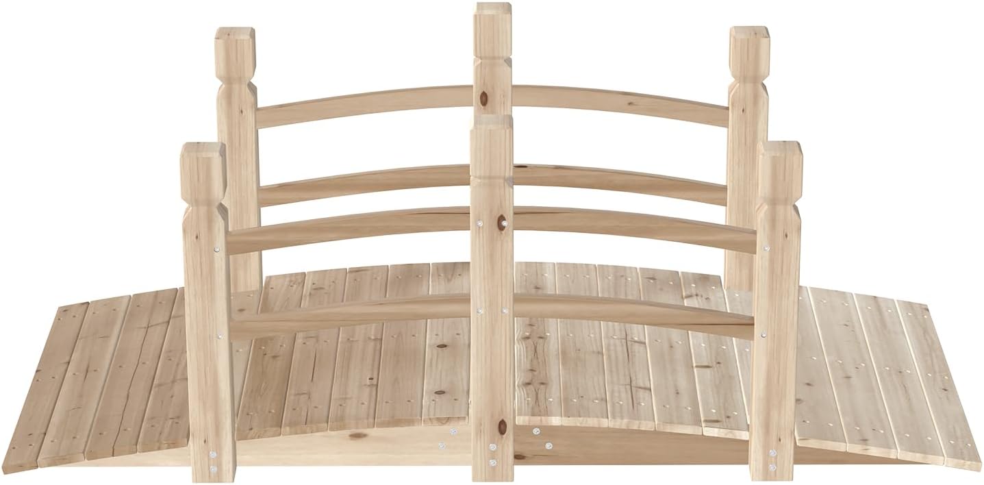 5 Ft Garden Bridge - Wooden Footbridge for Outdoors, Safety Side Rails with Fashionable Design, Decorative Garden Walkway for Stream, Creek, Pond, Natural