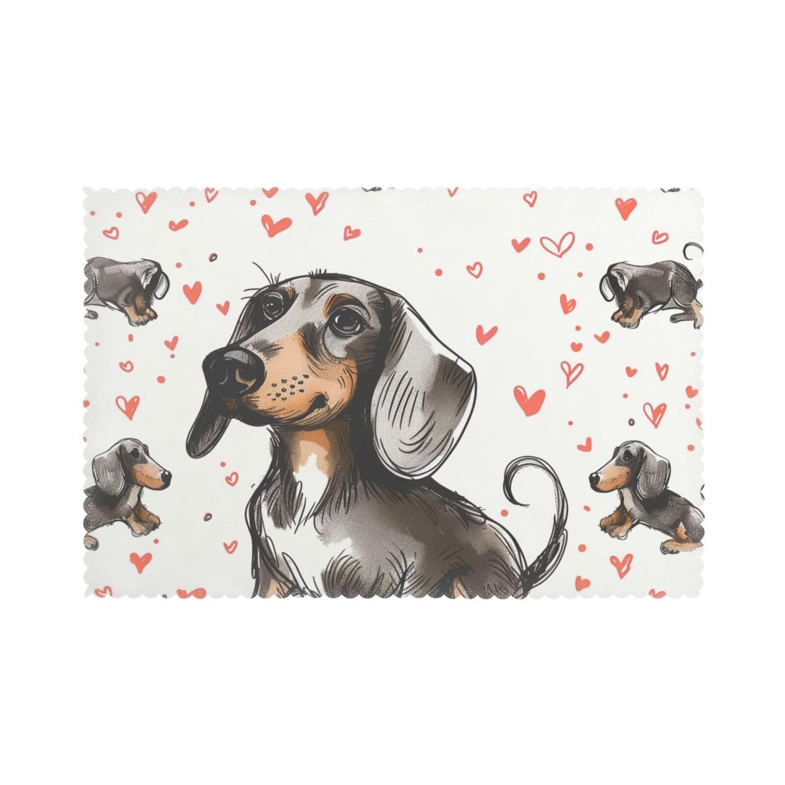 I Love My Dog Dachshunds Printed 6 Pcs Placemats 45x30 CM Foldable Polyester Heat Resistant Table Place Mats for Kitchen Dining Table Decor Cloth Table Mats