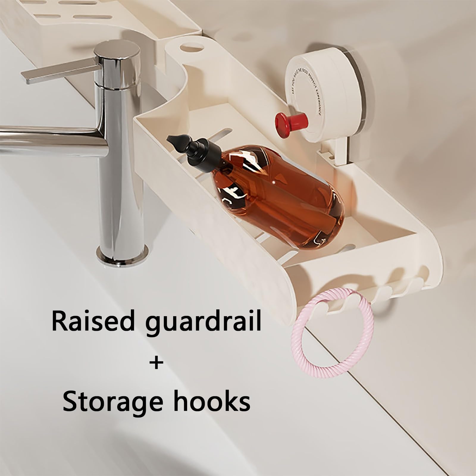 Klappbares Badezimmerregal für Über Dem Waschbecken, Armaturenregal mit Saugnapf, Schneller Wasserablauf, Rostbeständig und Langlebig, Einfach zu Montieren(Pink)