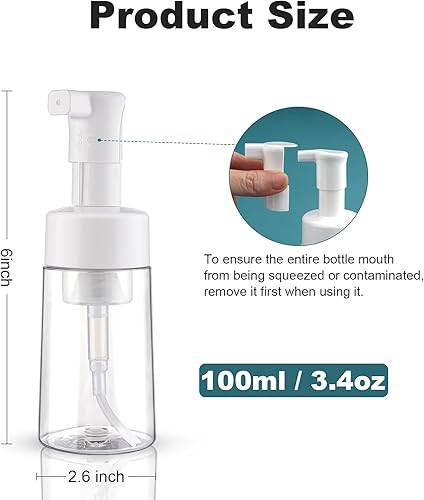 Miniatura 10 de Botella dispensadora de jabón espumoso, botella de espuma de viaje, paquete de 2 botellas dispensadoras de espuma de plástico de 3.4 onzas,