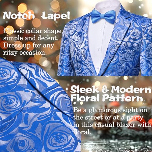 Image of Barry.Wang Mens Flowers Blazer Suit Jacket Floral Jacquard Notched Lapel Tuxedo Casual Sport Coat Disco Prom Wedding Party
