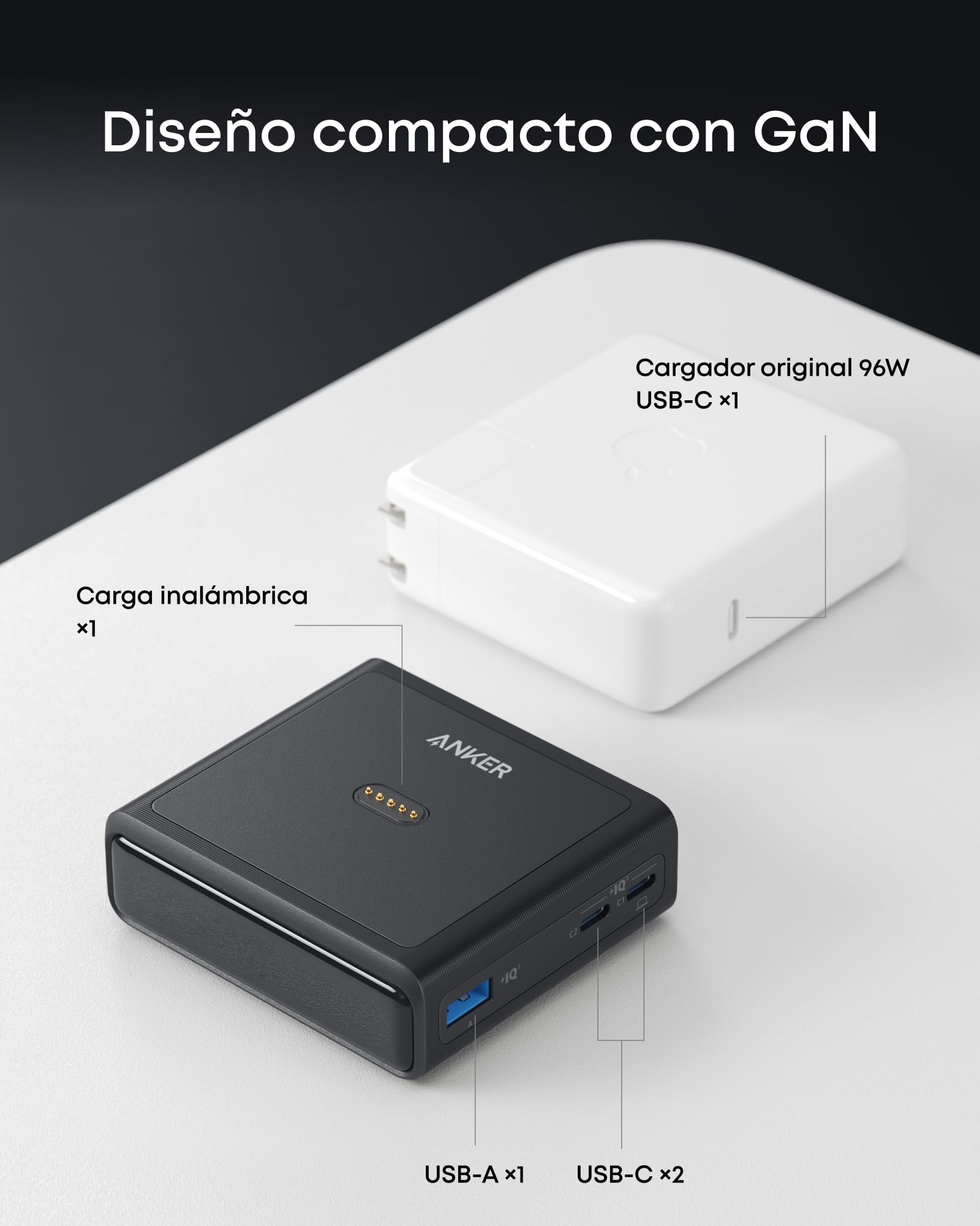 Anker Estación de Carga para Anker Prime Powerbank, 100 W máx. | con 4 puertos, compatible con MacBook, iPhone 14 / 13, Galaxy, AirPods (batería externa se vende por separado)