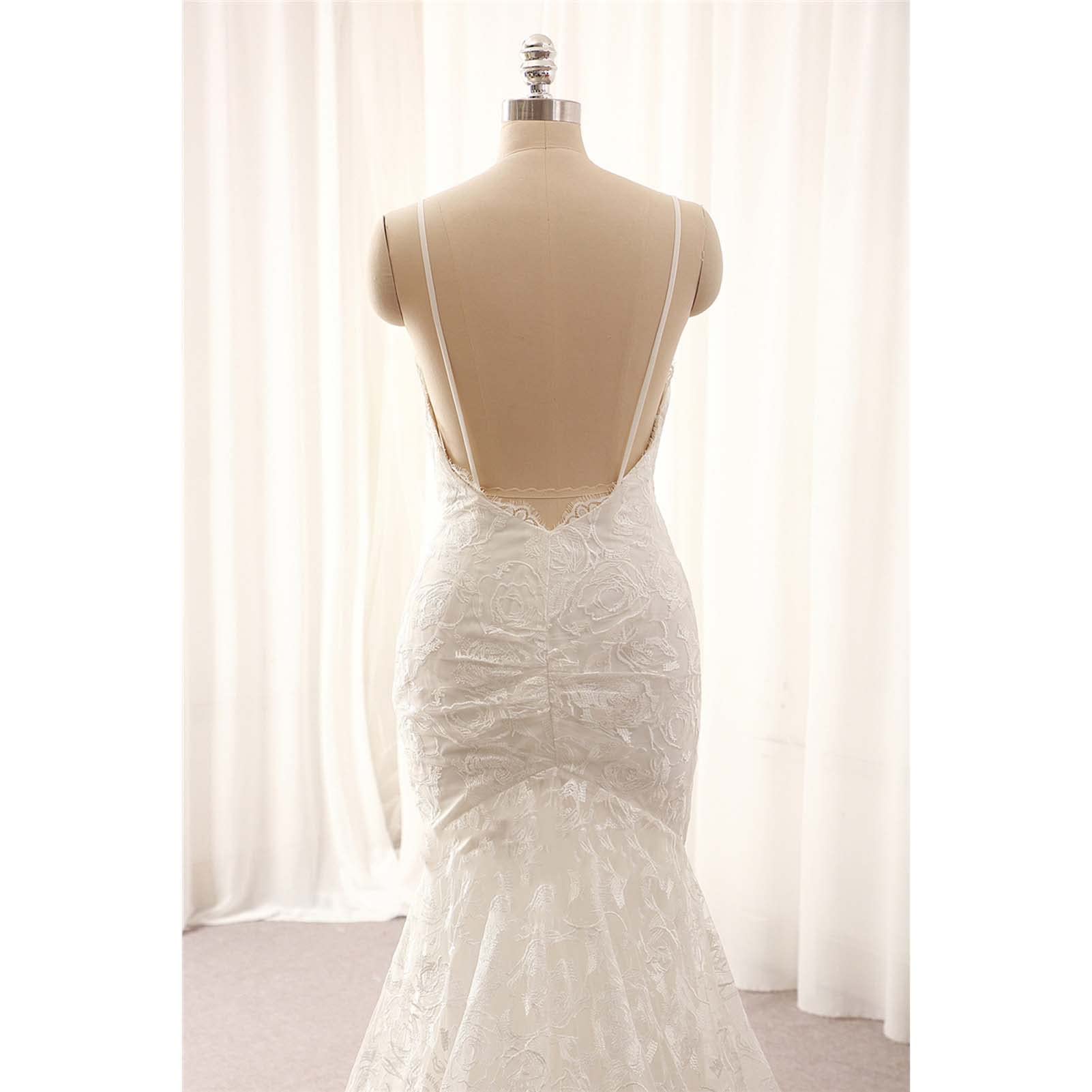 Vestido de Novia con Patrón de Flores, Vestido de Noche con Falda de Playa de Doble Cuello V, Blanco, 16