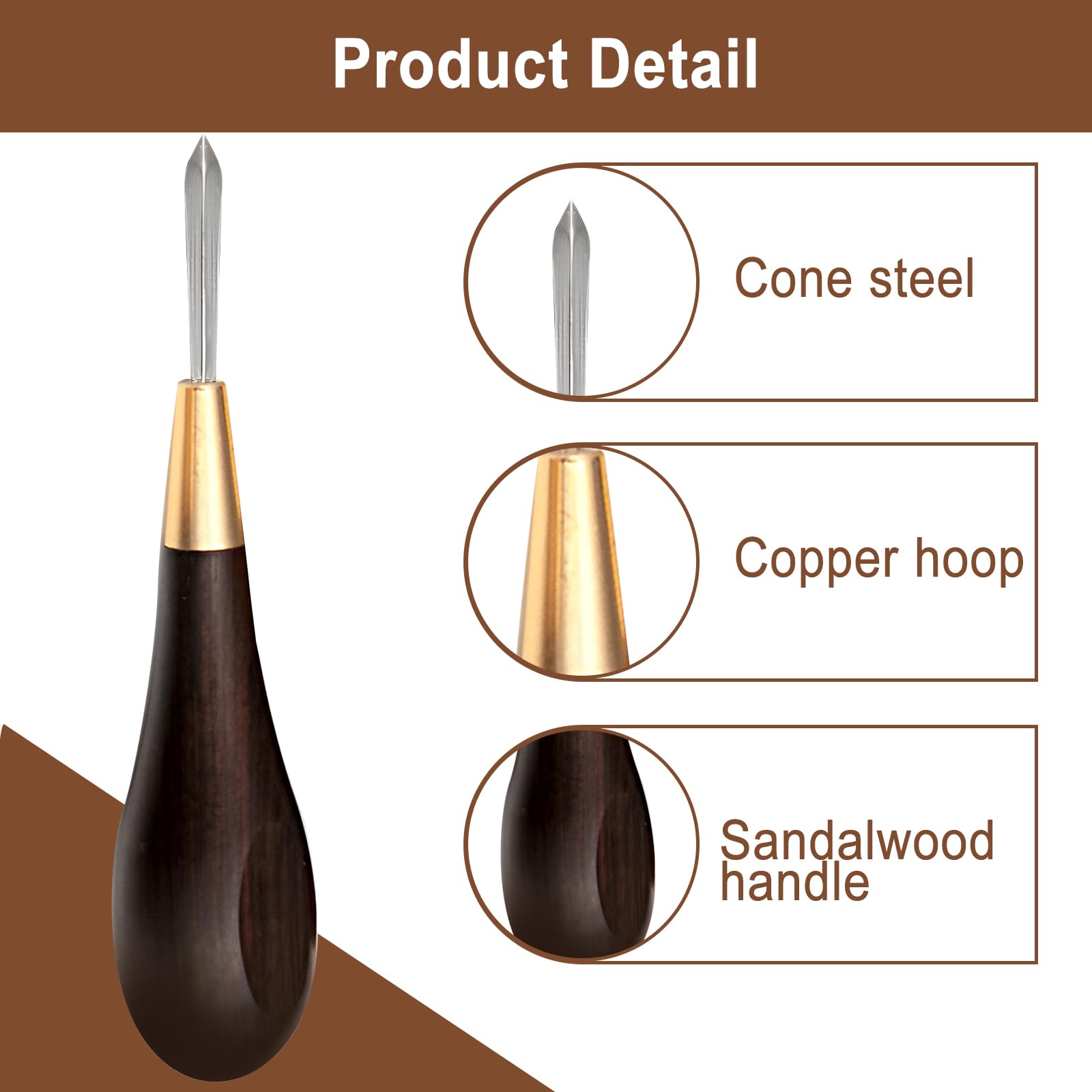 HSOKEW Diamond Shape Stitching Awl, Leather Craft Sewing Awl Blackwood Handle for 3 Size Chisel Leather Craft Sewing Awl Kits Handmade Sewing Tools DIY Stitcher Taper for Leather DIY Craft Lover