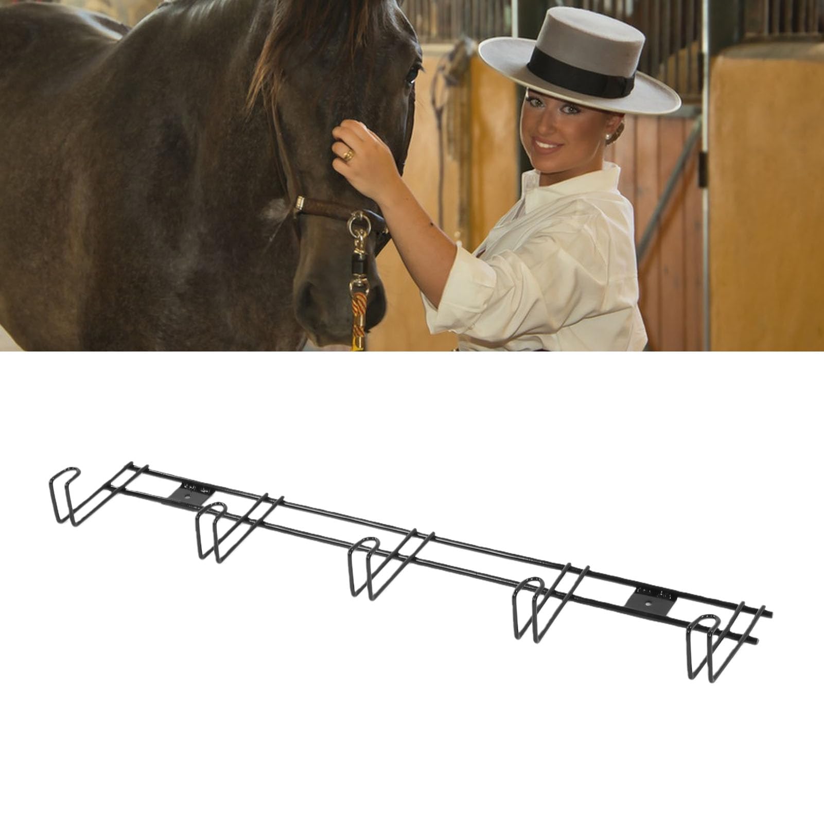 Rosvola 2 Soportes para Bridas de Caballo para áreas de Aseo Estables, Sostiene Cabestros, Mantas, Sillas de Montar con 5 Ganchos por Unidad, Construcción de Hierro de 31.5 X 2.7