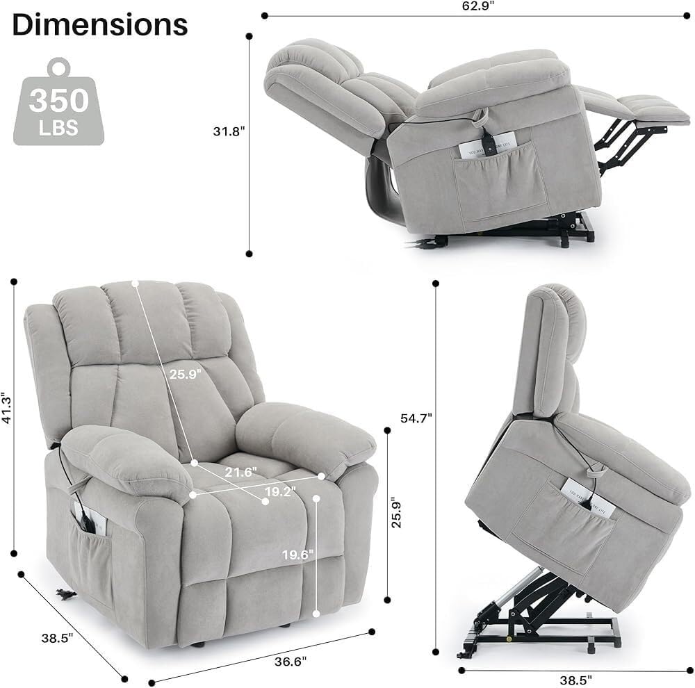 Heavy Duty Electric Lift Recliner Chair for Adults and Elderly Infinite Position Heated Massage Recliner with Lumbar Support USB Ports