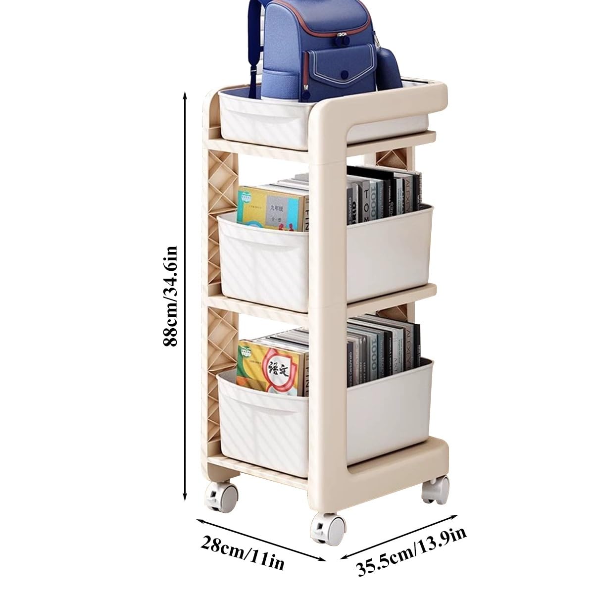 Carrello Libreria Mobile 2 Livelli Con Rotelle - Organizzatore Spazioso Per Libri E Riviste - Foto 7