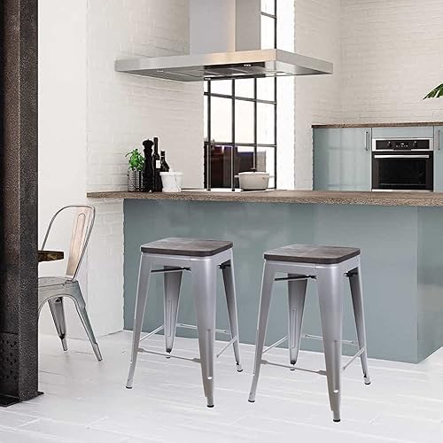 Miniatura 283 de GIA Taburete de mostrador sin respaldo de 24 pulgadas, cantidad de 4, bronce con asiento de madera clara Negro -,Café,Gris,gris, (Gun