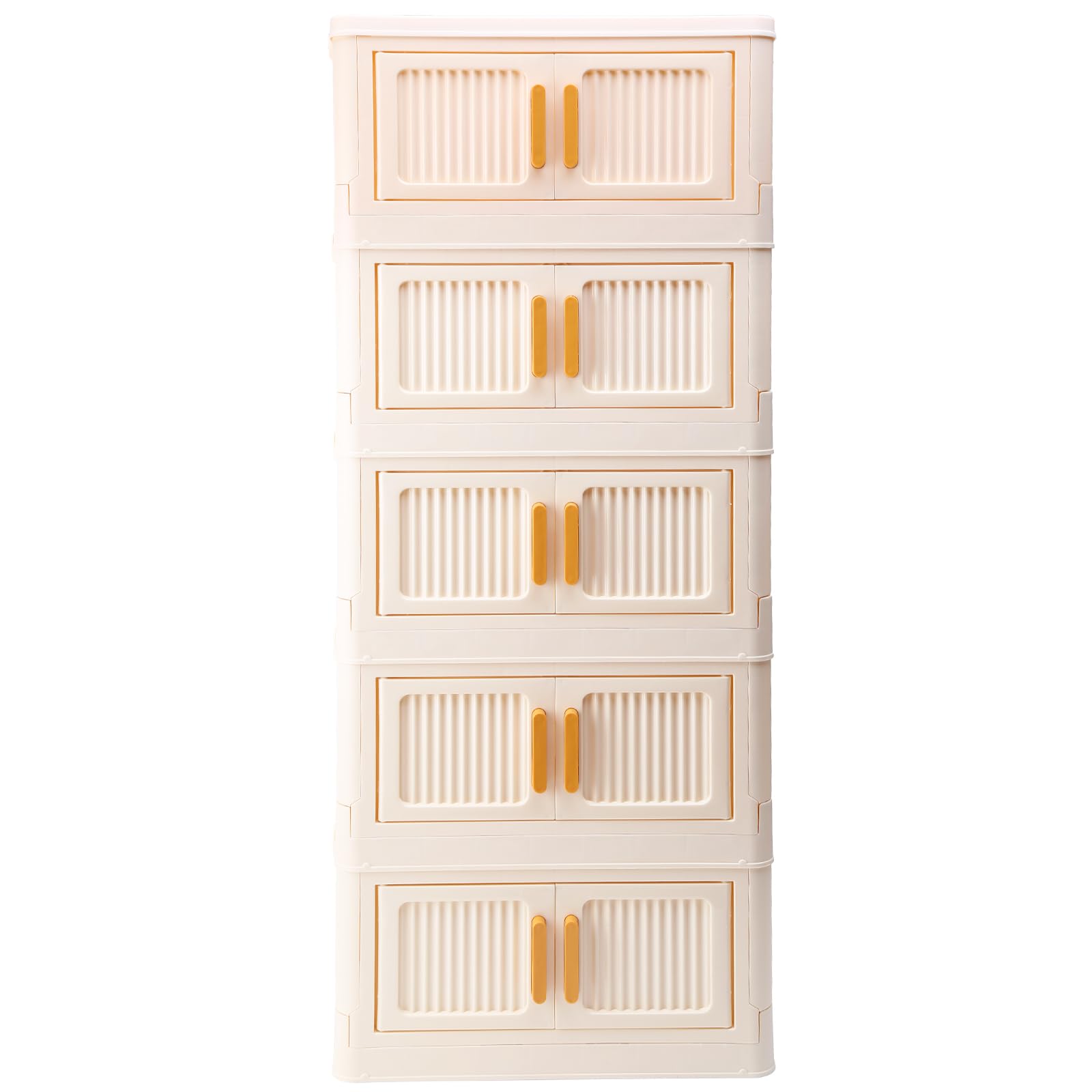 5-Tier Stackable Storage Bins with Lid,Collapsible Storage Containers Closet Organizers with Magnetic Doors and Wheels,Thickened PP Drawer Organizer Closet for Bedroom Living Room Entryway Kitchen