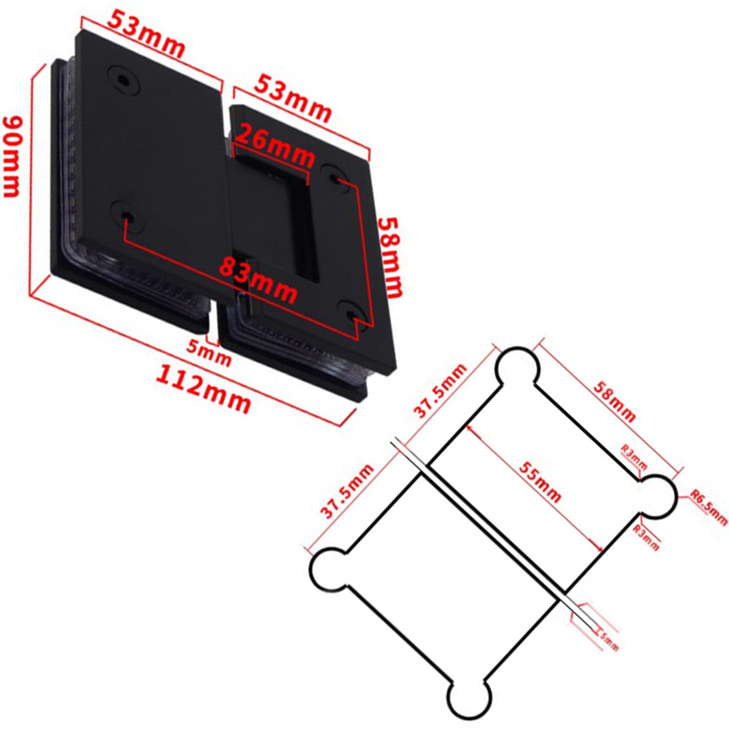 Charnières en acier inoxydable, pinces à verre en acier inoxydable 304 à, supports verre-mur, support d'étagère en verre, pour panneaux de verre de 8 à 12 mm d'épaisseur (180degrés)