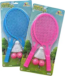 Kit 2 Raquetes Infantis + 2 Bolas + 1 Peteca Para Crianças Brincadeiras Esportivas