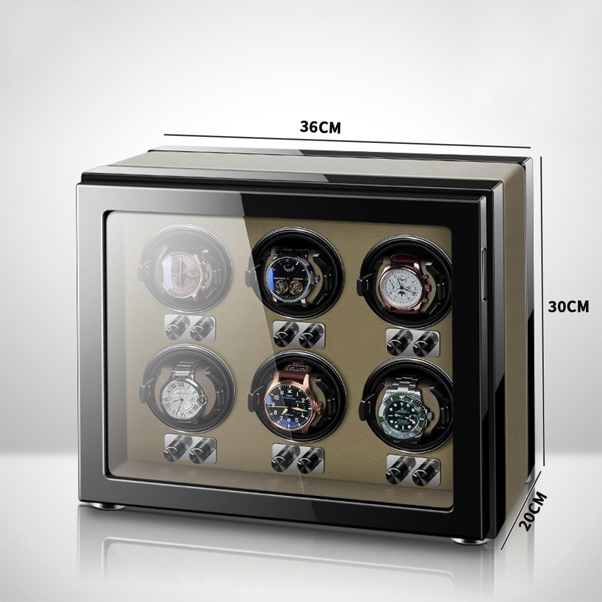 Kronleuchter Uhr Wickler für automatische Uhren Ultra ruhiger Motor für 6 automatische Uhren mit LED-Leuchten weiche Flexible Uhren-Kissen-Aufbewahrungsbox, Black-6+0 Kronleuchter