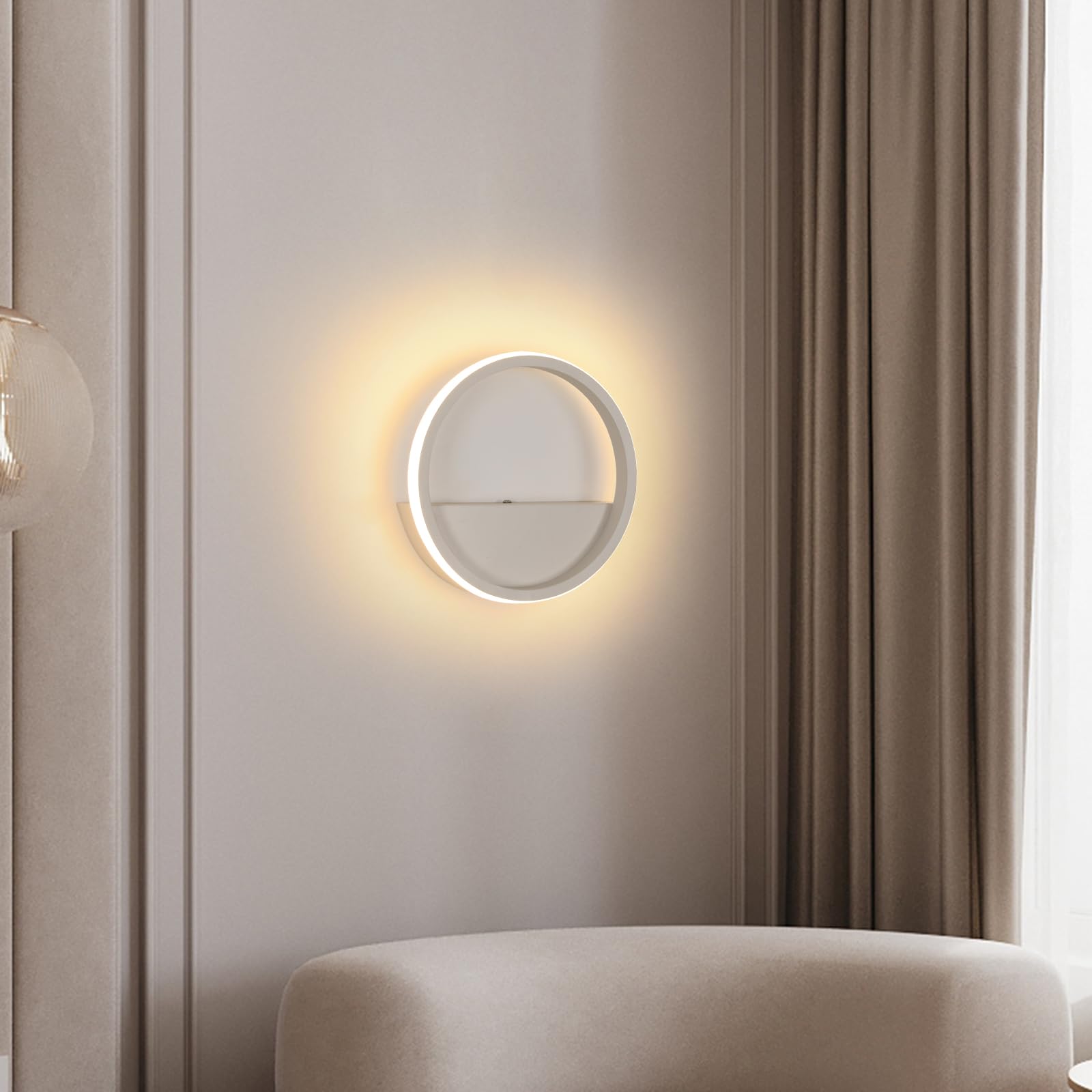 Riserva Rotonda Applique da Parete Moderno, 12W LED Lampada da Parete Interno, Bianco Lampada a Muro Alluminio per Camera da Letto, Soggiorno, Corridoio, Scale, Bianco Caldo 3000K