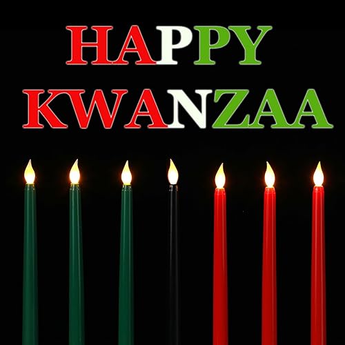 Miniatura 5 de Baquler Kwanzaa Kinara negro y 7 velas Kwanzaa sin llama, portavelas Kwanzaa de madera, 3 rojas, 3 verdes, 1 negro, funciona con pilas, velas LED