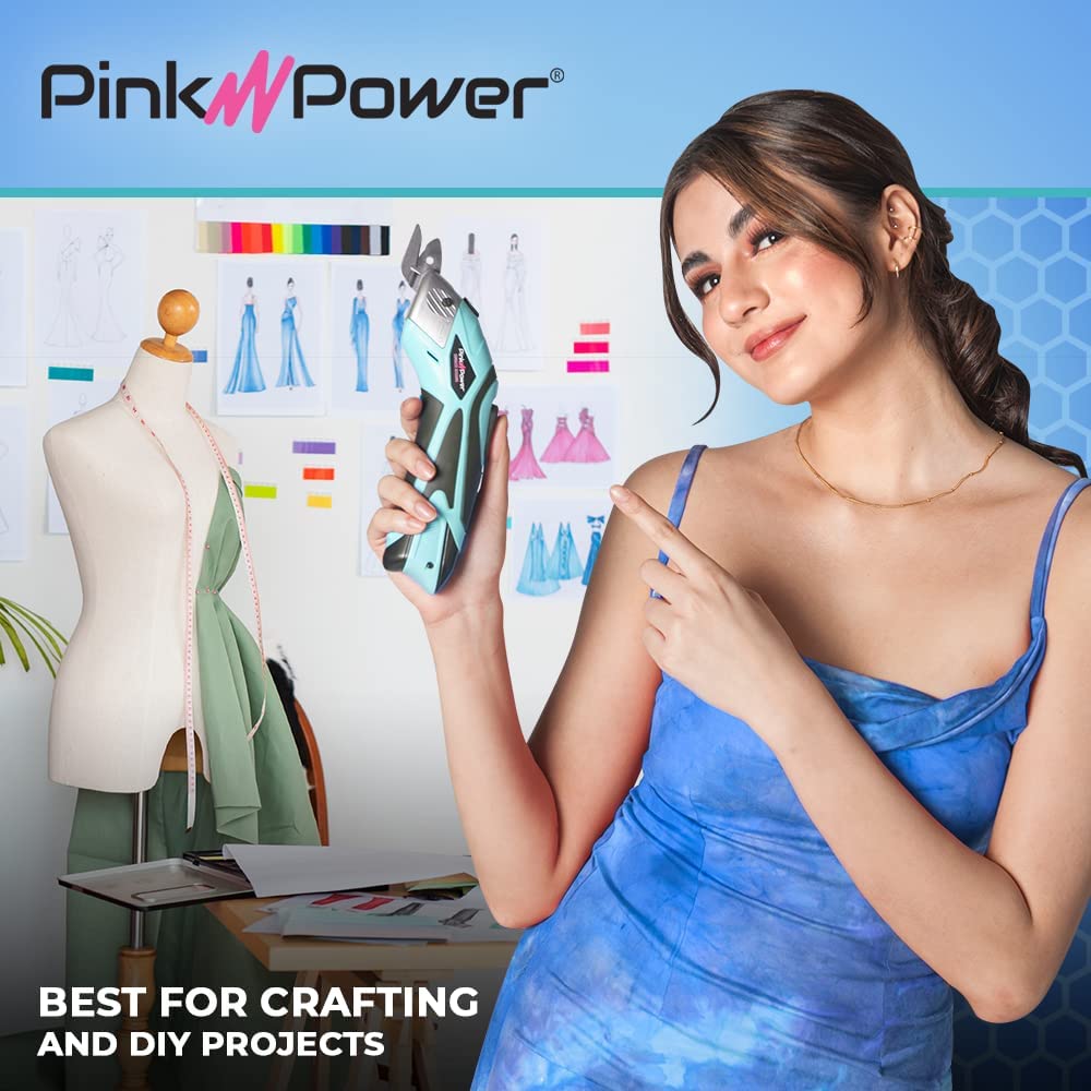 Pink Power Tijeras eléctricas de tela para manualidades, costura, cartón, alfombras y álbumes de recortes, herramienta de corte profesional resistente, tijeras eléctricas inalámbricas automáticas Aqua