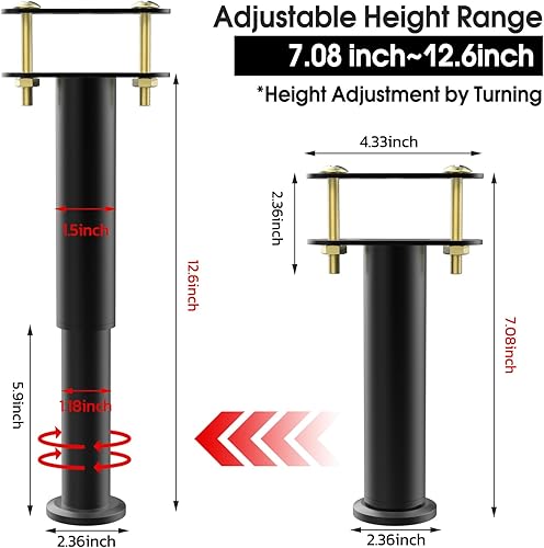 Miniatura 2 de Soporte de marco de cama, patas de metal de altura ajustable, patas de soporte de cama de 7.08 a 12.6 pulgadas, patas de cama ajustables de