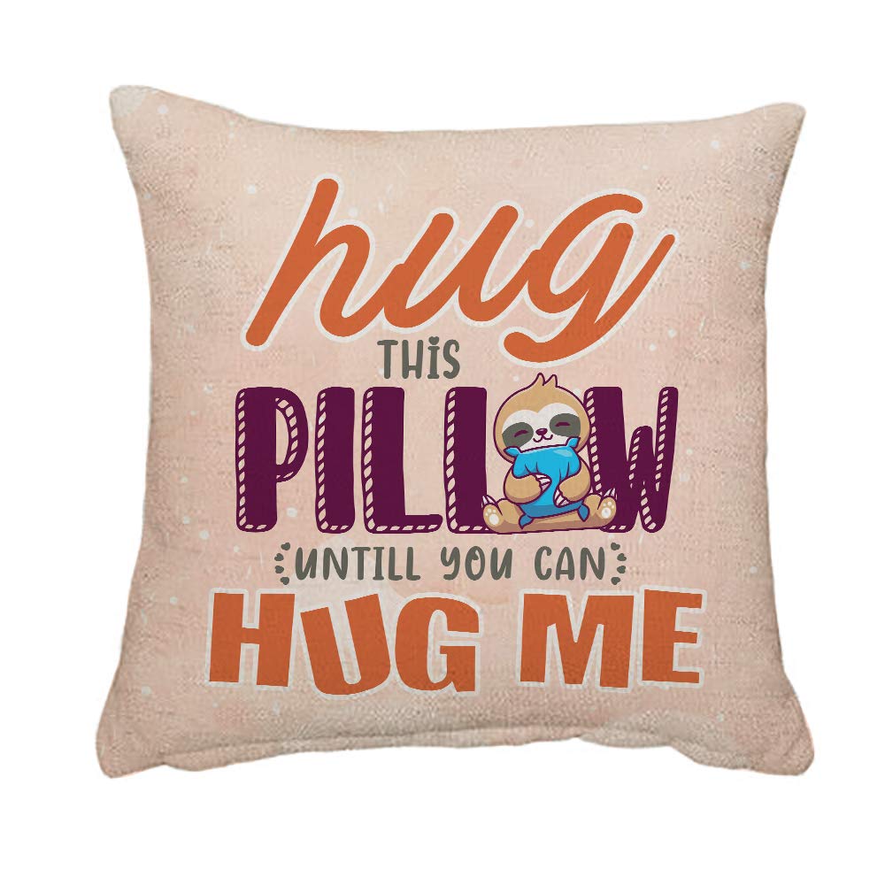 Hug This Pillow Until You Can Hug Me Valentines Day Couples Long Distance Relationship Wedding Romantic Cushion for Bedroom Linen Cushion, Throw Pillow Cushion. (Linen Cushion Cover With Insert)