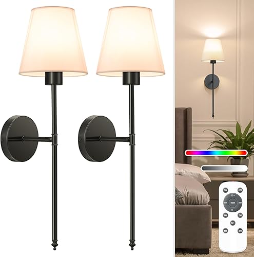 Miniatura 22 de NIORSUN Juego de 2 apliques de pared con pilas, luces de pared recargables doradas con bombillas regulables de 5200 mAh y control remoto, lámparas