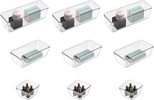Miniatura 2 de Juego de 9 organizadores de cajones transparentes, bandejas de almacenamiento de cajones de acrílico de 3 tamaños, bandeja de almacenamiento para