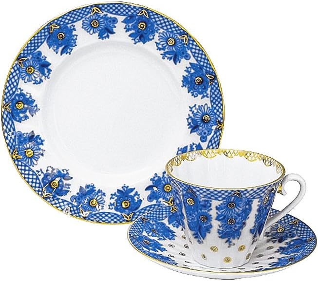 Lomonosov Porcelain Tea Set Cup 9.95 fl.oz/235 ml, Saucer and Cake Plate Basket 3 pc