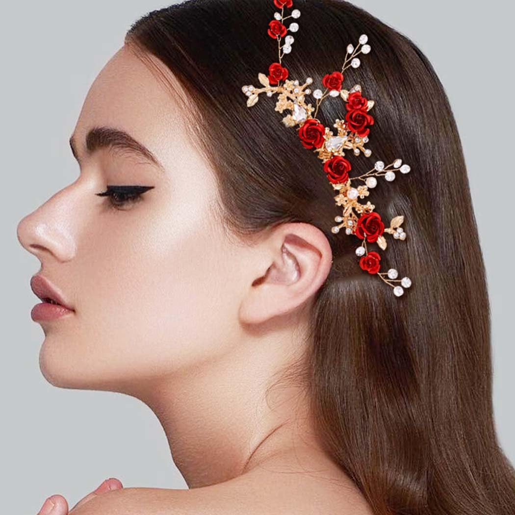 Amazon.com : Foyte Crystal Flower Wedding Hair Comb Red Rose  display picture 2