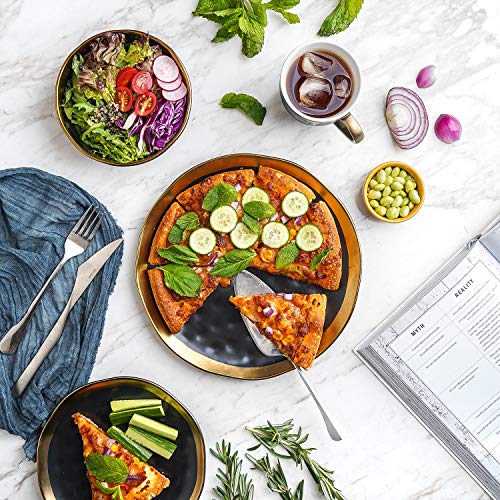 Stone Lain Porcelain 16 Piece Dinnerware Set, Service For 4, Black And Golden Rim #TOP2