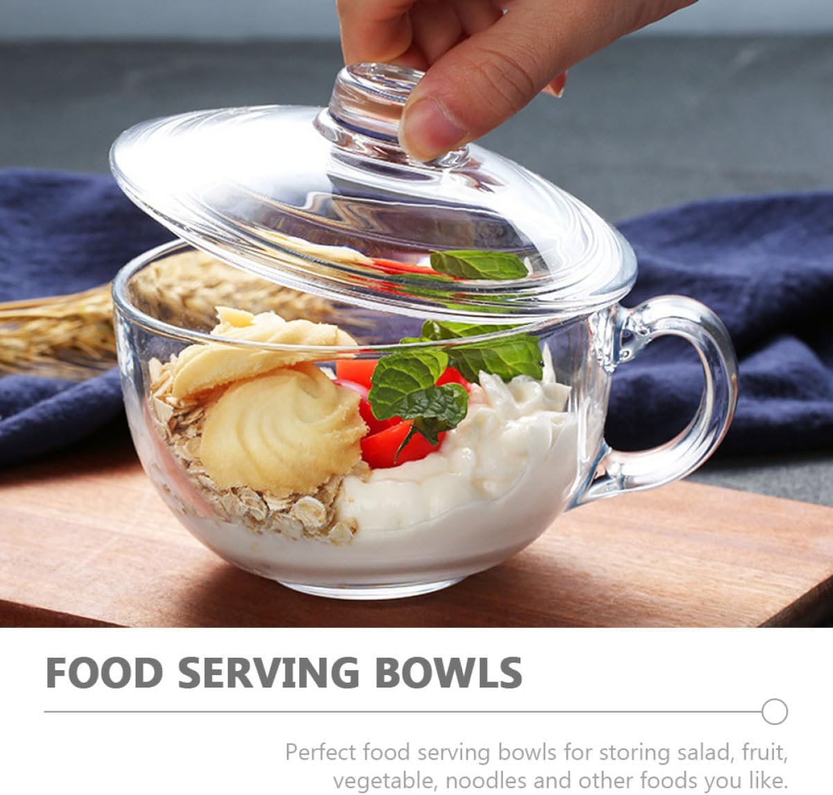Glass Bowl Lid and Handle Versatile Food Container for Salad Cereal and Noodles One Design for Easy Cleaning and Storage