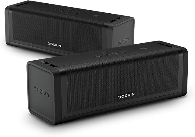 DOCKIN D FINE+ 2 Przenośny Głośnik Bluetooth Hi-Fi - 2x Głośniki para stereo - Głośnik do Wewnątrz i na Zewnątrz o Mocy 50W, Praca na Baterii do 16h, Wodoodporny, Pasek Transportowy
