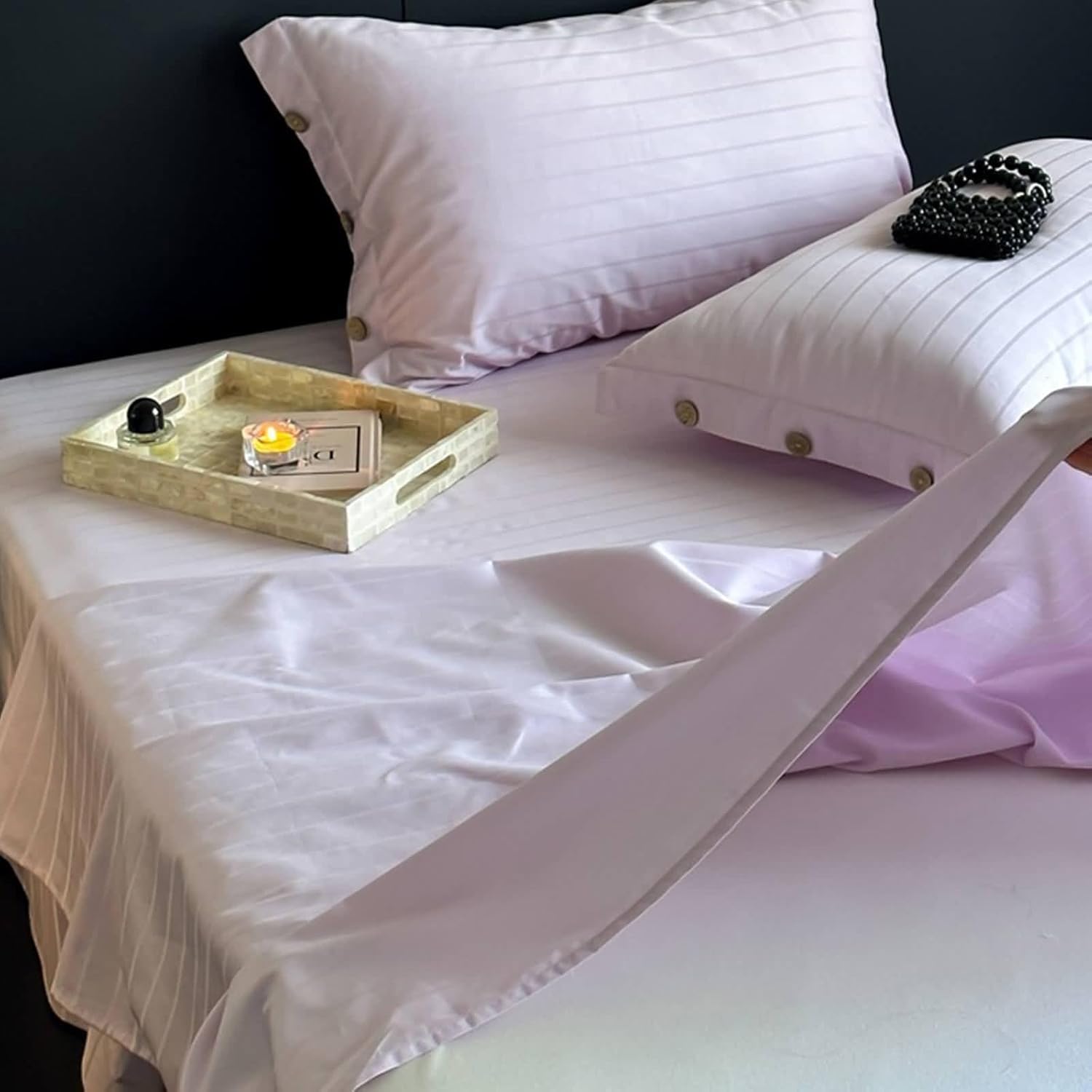 Beydodo Flat Sheet 62 x 90 inch, Bedsheets Solid Color with Stripes Textured, Cotton Bed Covers 160x230cm