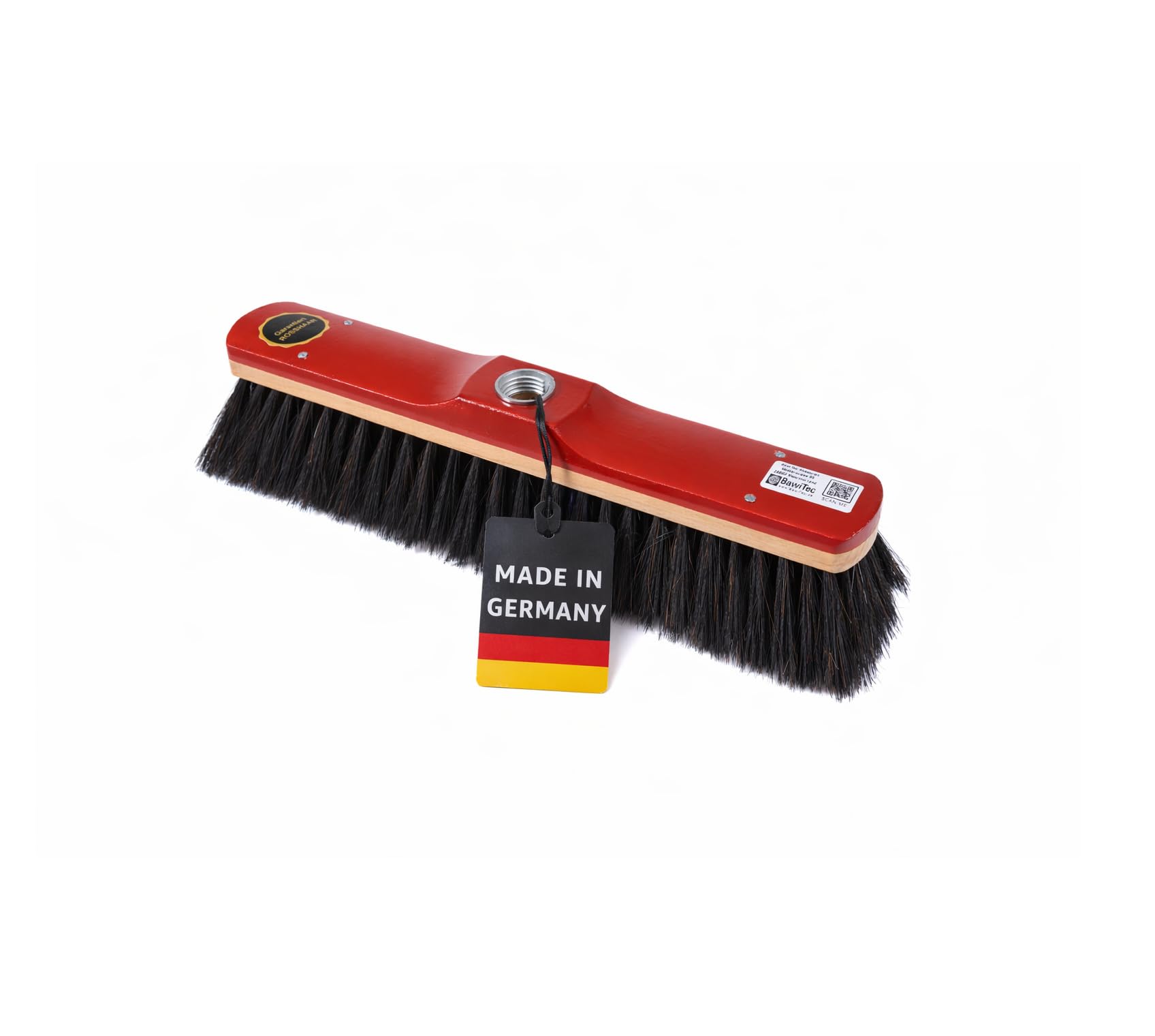 BawiTec Rosshaarbesen, Hochwertiger Zimmerbesen, 30cm Breit/Lang, lackiert, mit Metall-Gewindeeinsatz, Stubenbesen Besen, feine weiche Echthaar Borsten, Haushaltsbesen, Küche Haus Hobby Gastro