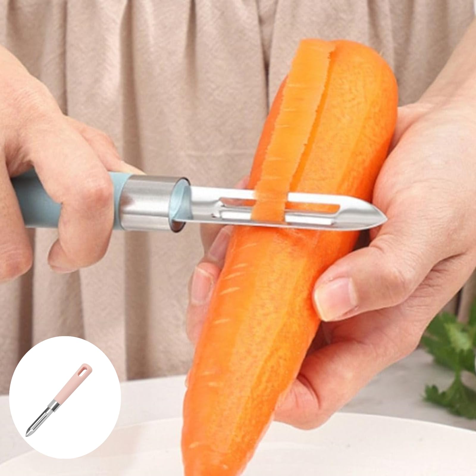 Peladores de patatas de acero inoxidable, pelador de frutas y verduras, multifunción, cepillo de melón, rallador de zanahoria para cocina, color rosa 7